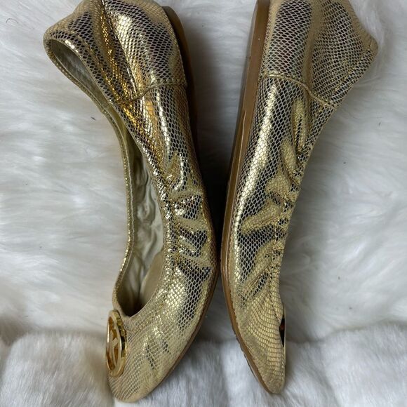 Michael Kors leather Gold python embossed flats ballerina logo embellish… - Picture 5 of 9